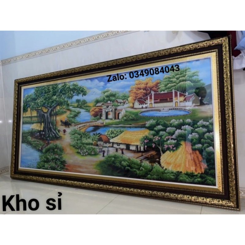 Tranh đính đá phong cảnh đồng quê KT:200x85cm , gắn 90%.Tranh gắn đá tự làm.