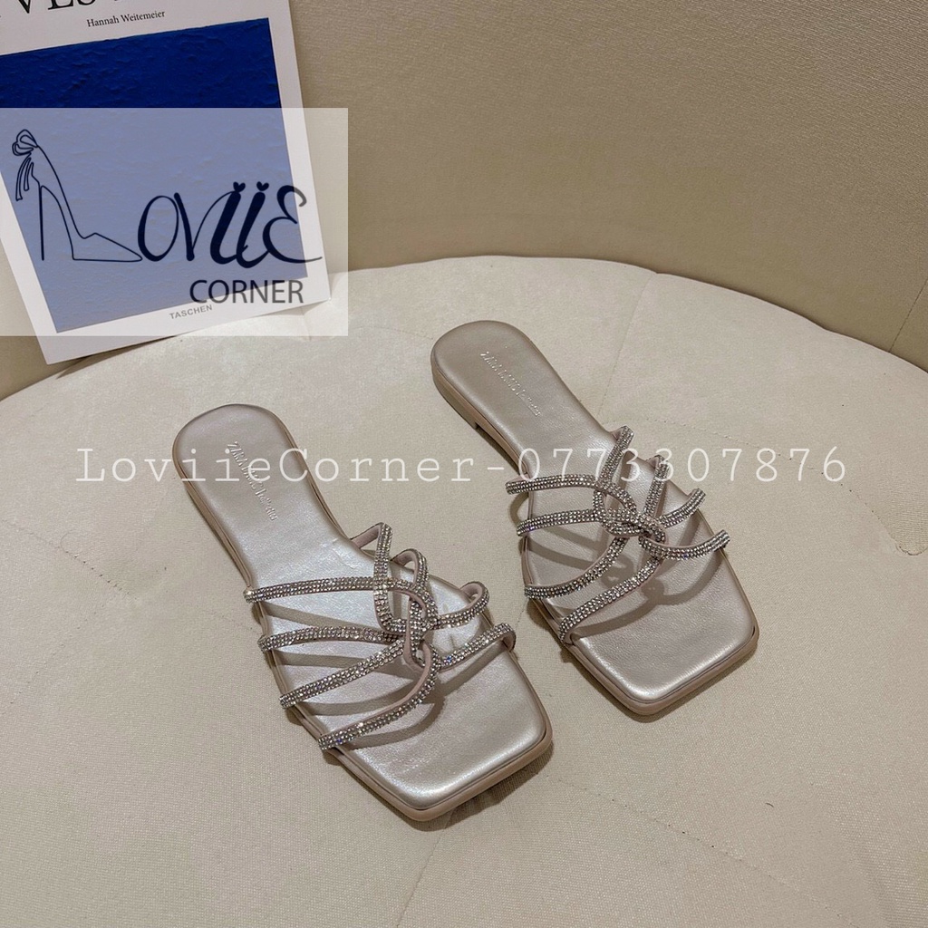 DÉP NỮ ĐÍNH ĐÁ LOVIIECORNER - DÉP THỜI TRANG QUAI NGANG XOẮN ĐẾ BỆT D211219
