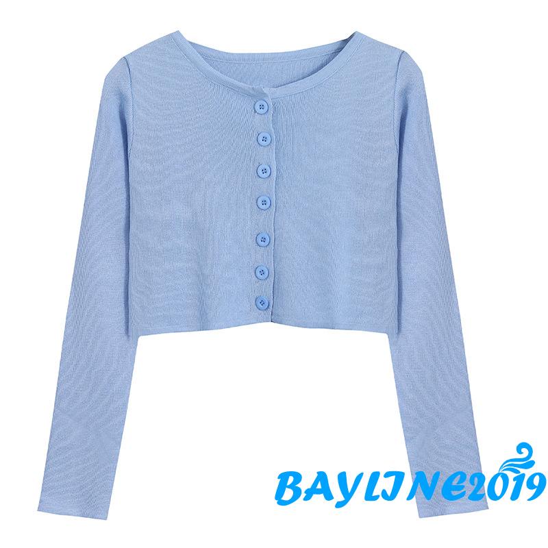 Áo cardigan dệt kim cổ tròn màu sắc đơn giản quyến rũ cho nữ