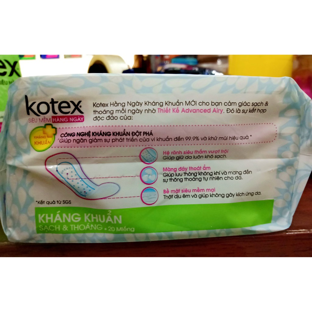 Băng vệ sinh Kotex Hàng ngày Kháng khuẩn Siêu bảo vệ 20s