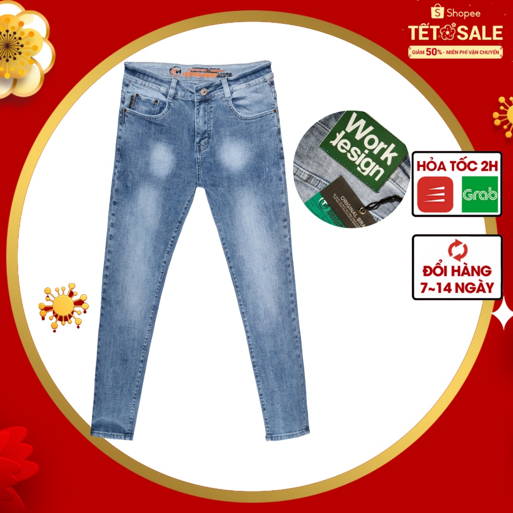 Quần jean nam trơn xanh nhạt KBOY SHOP form trẻ trung, trơn gối ống ôm chất bò cao cấp vải mềm mịn hợp dáng - QJ33