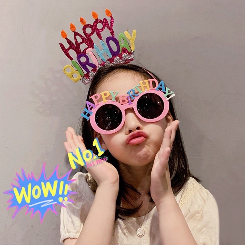 Bờm băng đô hình bánh kem hapy birthday màu hồng sinh nhật