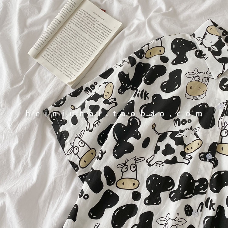 Áo Sơ Mi Tay Ngắn In Họa Tiết Hoạt Hình Phong Cách Retro Hàn Quốc