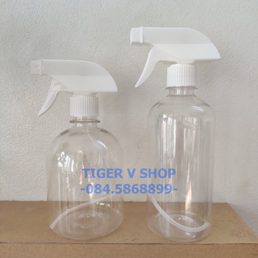 Chai nhựa pet 500ml trắng trong + vòi xịt kính