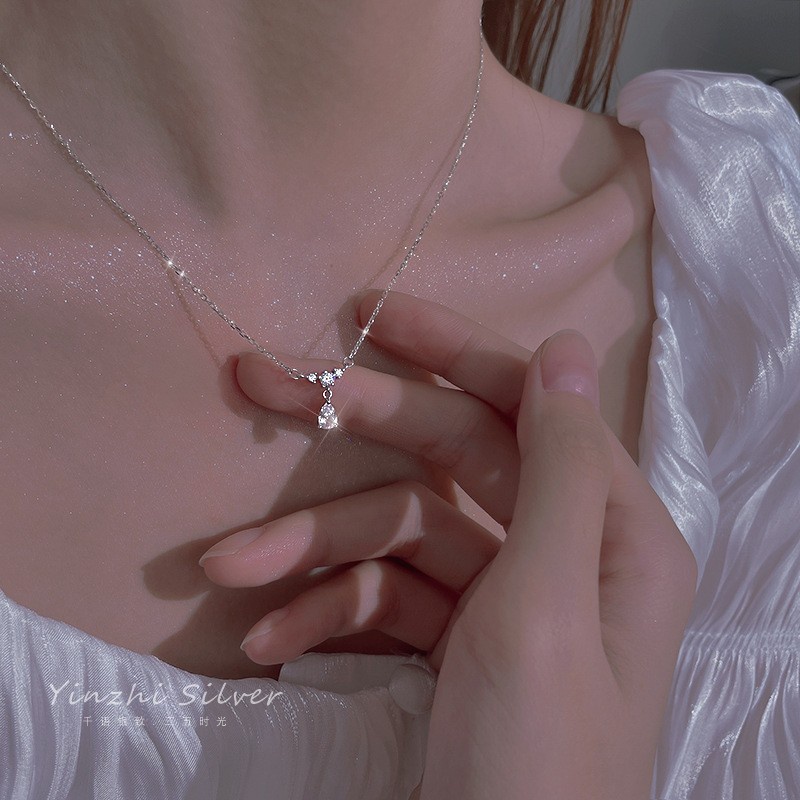 Vòng cổ Mặt Hình Giọt Nước Đính Đá Zircon Phong Cách Hàn Quốc Đơn Giản Cho Nữ