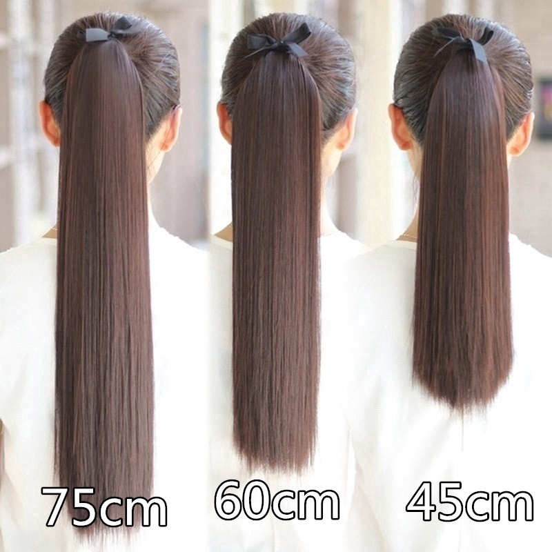 Tóc Giả Đuôi Ngựa Thẳng Dài Uốn Xoăn Màu Đen/Nâu