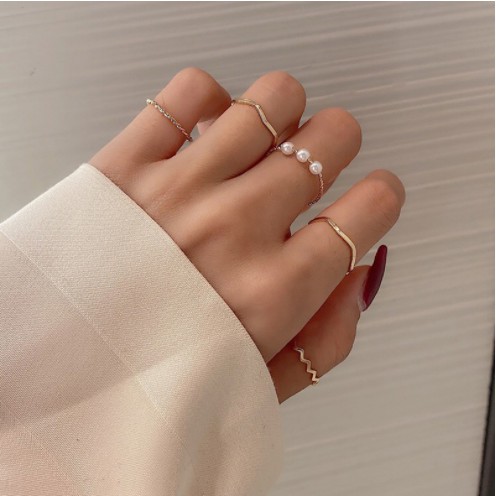 Set 5 chiếc nhẫn đính hạt nhân tạo thời trang cho nữ Tindary Store NW01
