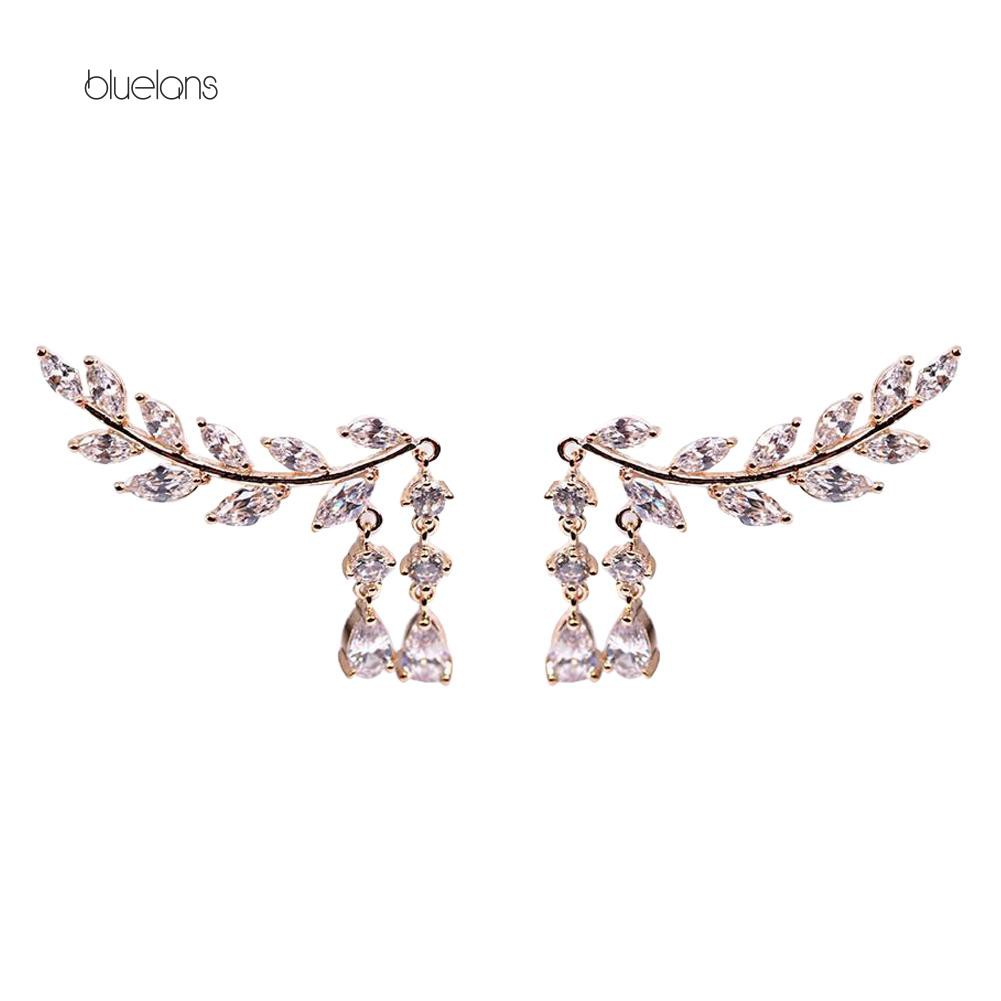 Đôi Bông Tai Hình Chiếc Lá Nạm Đá