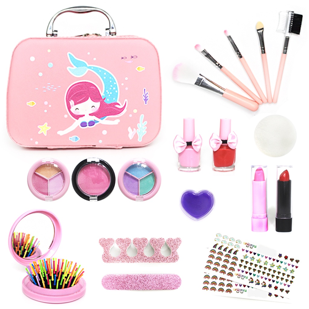20 PCS Washable Real Kids Makeup Kit With Safety Mirror Kids Make up set Girls Toy Make Up Kits Makeup set for kids Kids Make up set Pretend Child Beauty Salon