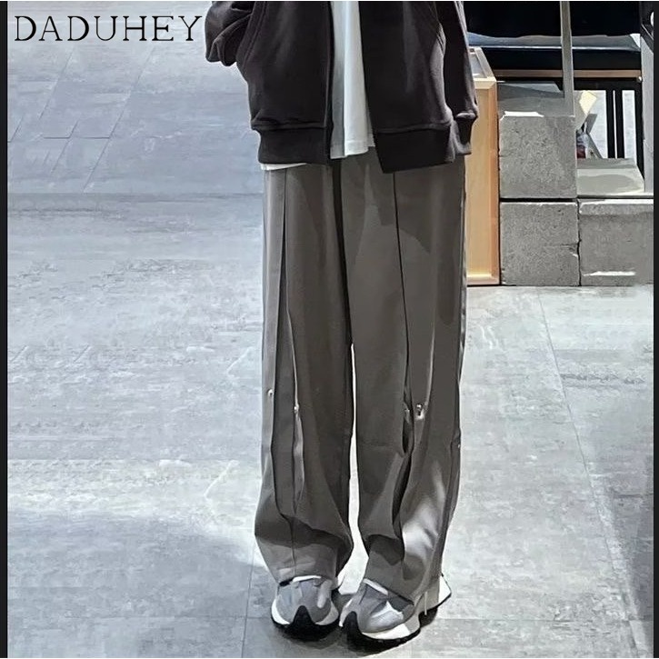 Quần dài màu xám nhiều nút dành cho nam nữ dễ dàng phối đồ thời trang mùa xuân