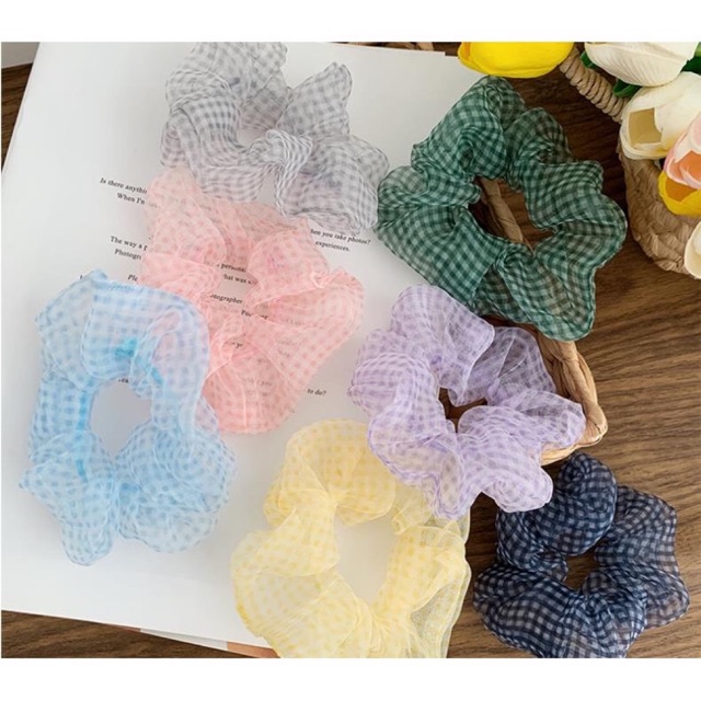 [RẺ VÔ ĐỊCH] Dây chun buộc tóc scrunchies vải kẻ trong Hàn Quốc - Phụ kiện cột tóc