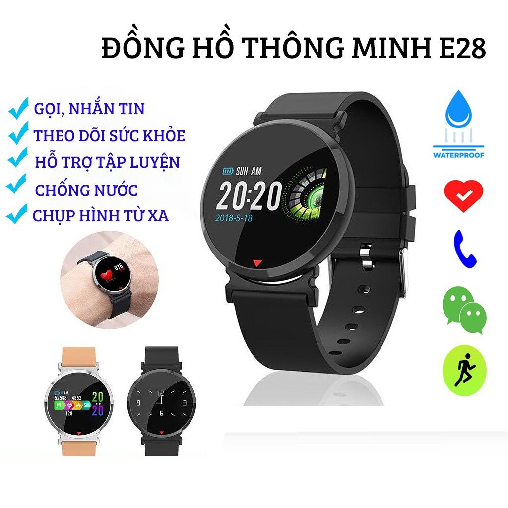 Đồng Hồ Thông Minh Mặt Tròn E28 - Màn Hình HD Cảm Ứng Kết Nối Bluetooh - Theo Dõi Sức Khỏe - Hàng Xác Tay Chính Hãng