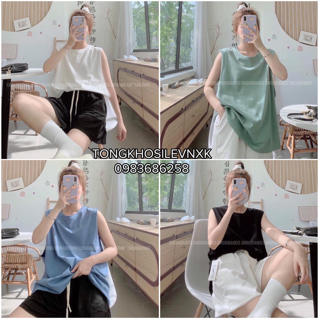 Bộ Tank Top Nữ Trơn 🦋 Set Quần Cộc Áo Sát Nách 4 Màu Xanh Trăng Đen