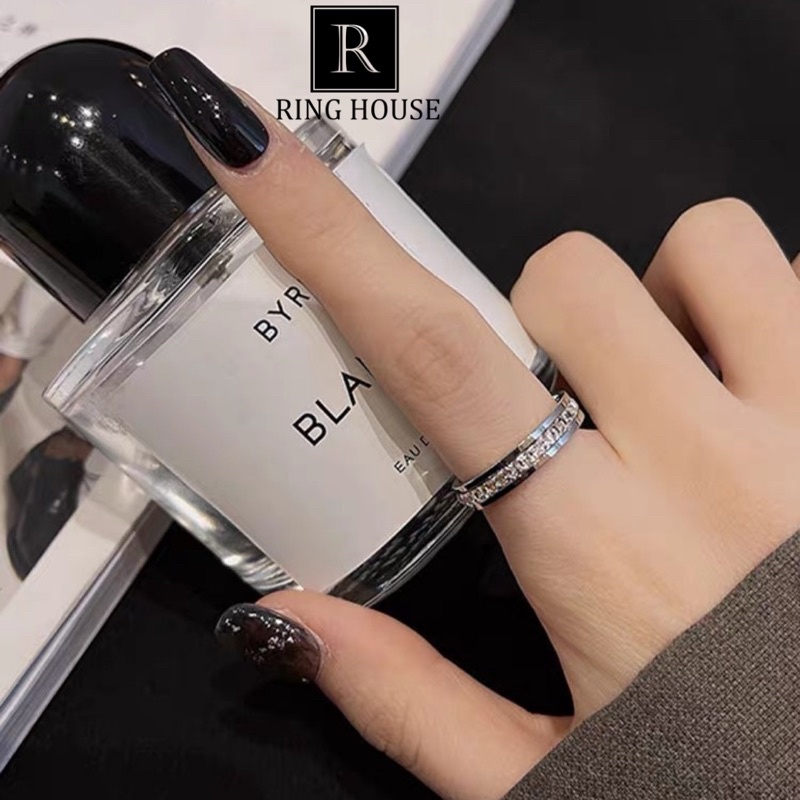 Nhẫn Đôi Cặp Nam Nữ Titan Màu Bạc Không Gỉ Đen CK Carti Đính Đá Zircon Sáng Đẹp Ring House