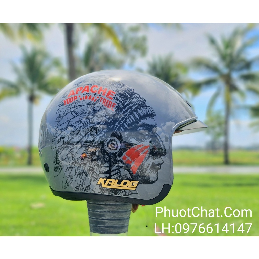 Nón bảo hiểm 3/4 kính âm M139 màu xi măng tem APACHE