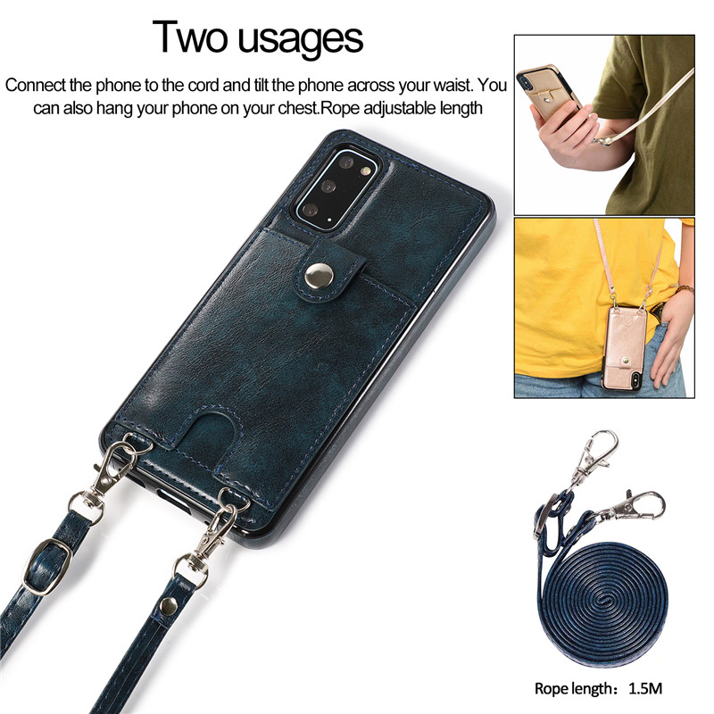 Ốp điện thoại da có dây đeo dài và ngăn đựng thẻ cho Samsung Galaxy Note 9 10 Note 20 S20 Plus Ultra