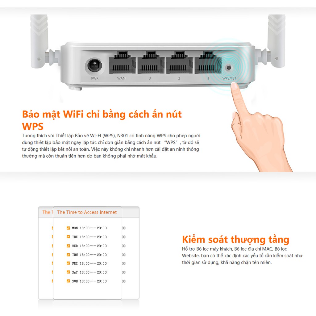 Modem Wifi TENDA N301 Thiết bị phát sóng WIFI 2 anten tốc độ 300M | BigBuy360 - bigbuy360.vn