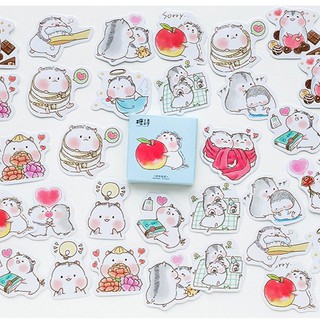 Hộp 45 miếng sticker mẫu chuột ôm quả táo hồng