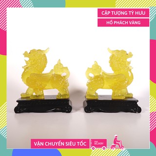 Cặp tượng Tỳ Hưu hổ phách tượng phong thủy chiêu tài - Cao 15cm có hướng dẫn khai quang