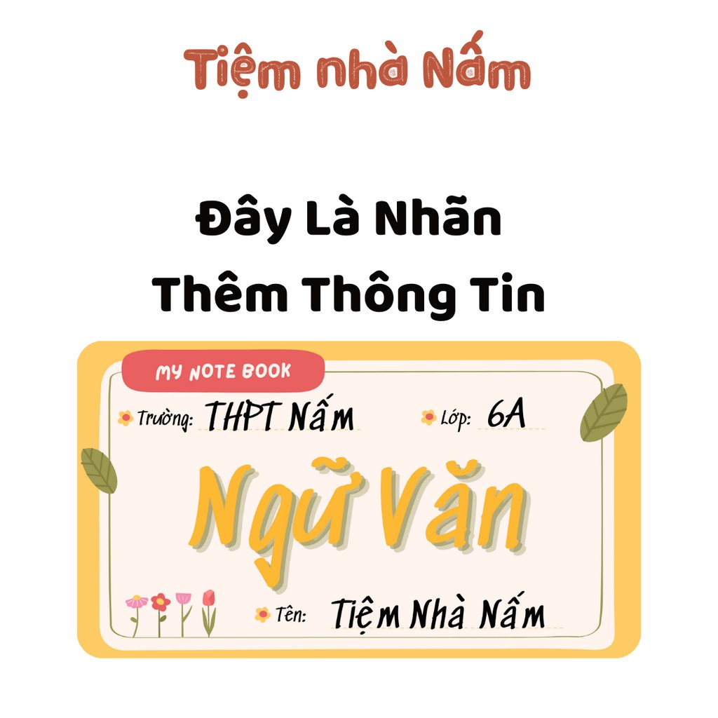 Combo Nhãn Vở Thiết Kế Theo Tên Môn Học, Nhãn Vàng Lá Xanh