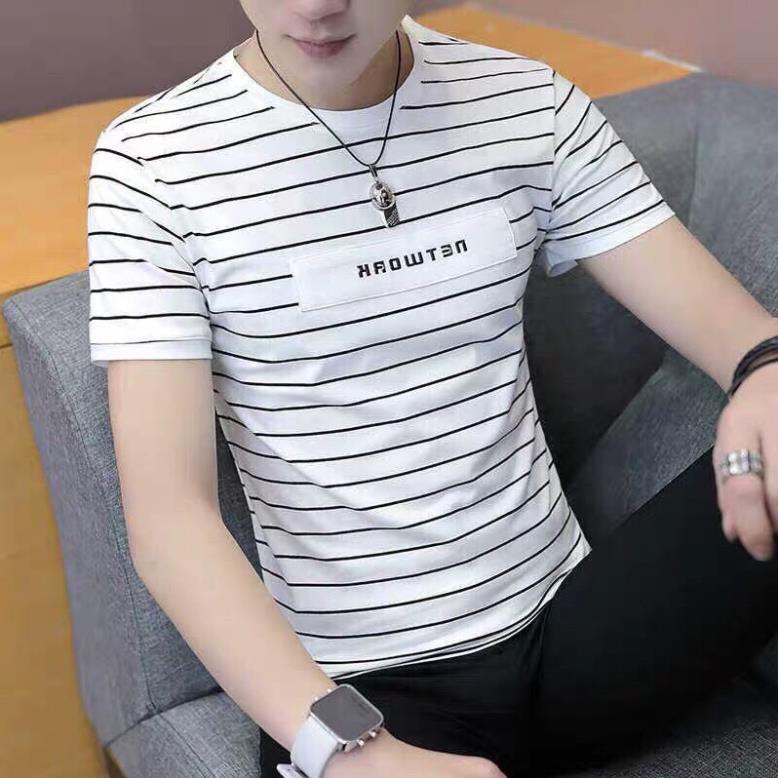 Áo thun nam ngắn tay - áo phông nam đẹp - áo thun nam sọc kẻ (trắng/đen) atn7 👑 *