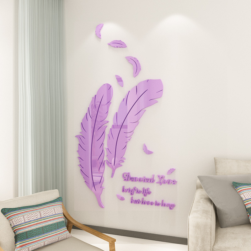 Acrylic Creative Personality 3d Feather Mirror Stickers Living Room Sofa TV Background Wall Decoration Three-dimensional Wall Stickers