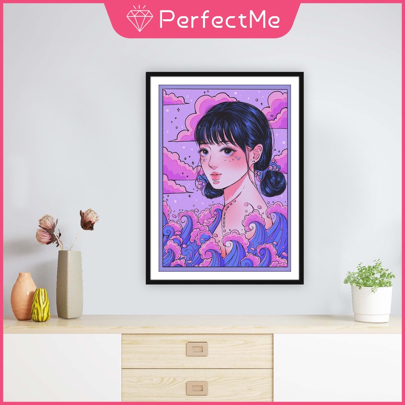 Bộ Tranh Đính Đá Tự Làm 30X40cm Hình Cô Gái Hoạt Hình Đáng Yêu Kèm Phụ Kiện