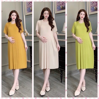 Váy bầu đầm bầu MAMADRESS chất THUN TĂM mềm mại NGẮN TAY cho mùa THU ĐÔNG dáng dài RẺ ĐẸP sang chảnh xinh xắn