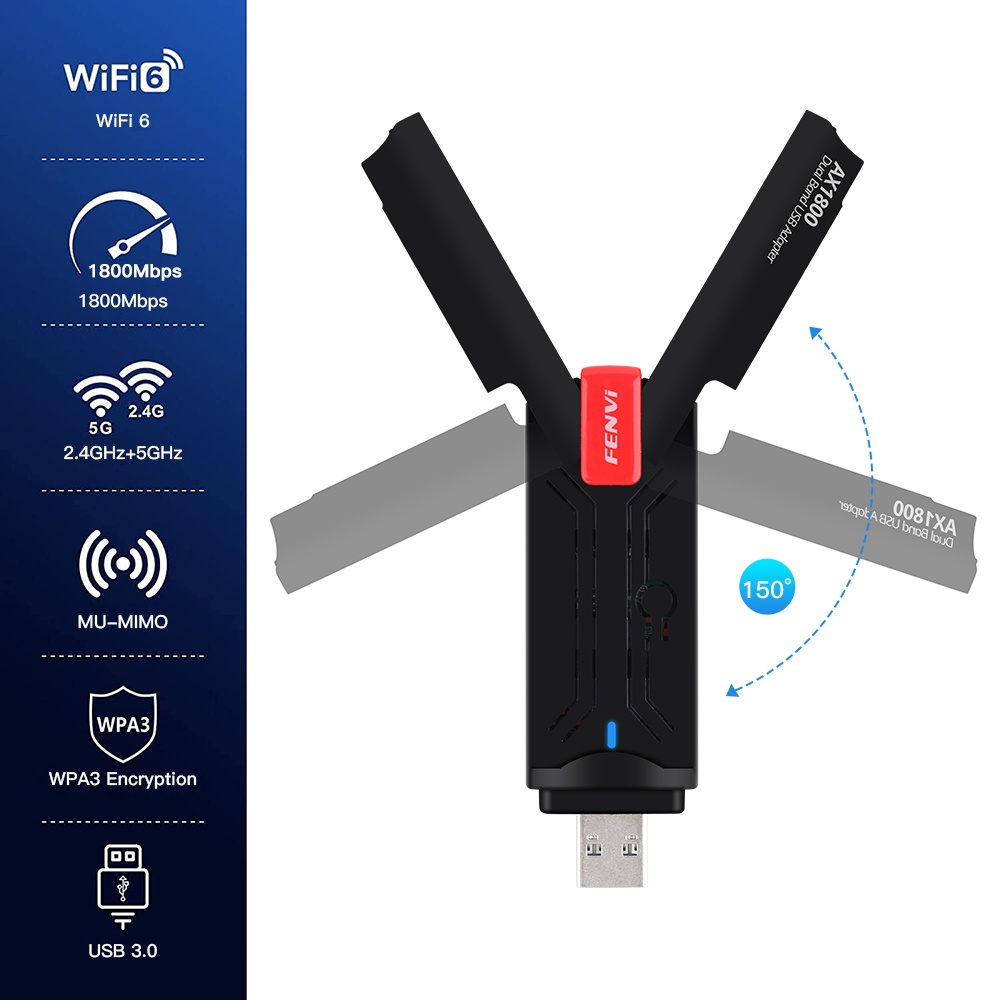 Usb Thu Sóng Wifi Không Dây 1800Mbps 6 Băng Tần Kép USB 3.0 2.4GHz/5GHz Kèm Ăng Ten Thu Sóng Cho PC/Laptop