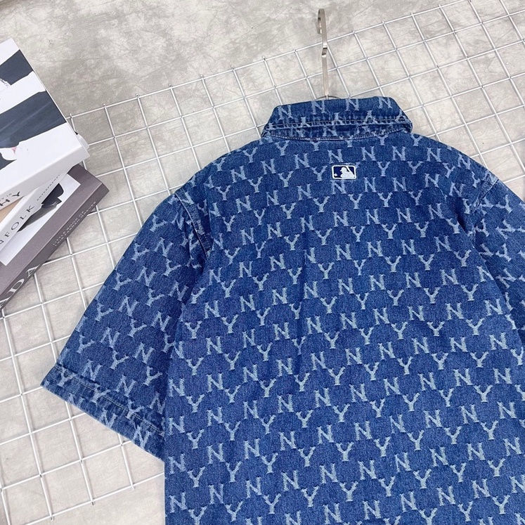 ẢNH THẬT - Áo Sơ Mi Jean MLB Classic Monogram Denim Short Sleeve Shirt New York VNXK - ÁO BÒ HÀNG XUẤT DƯ FULLTAG