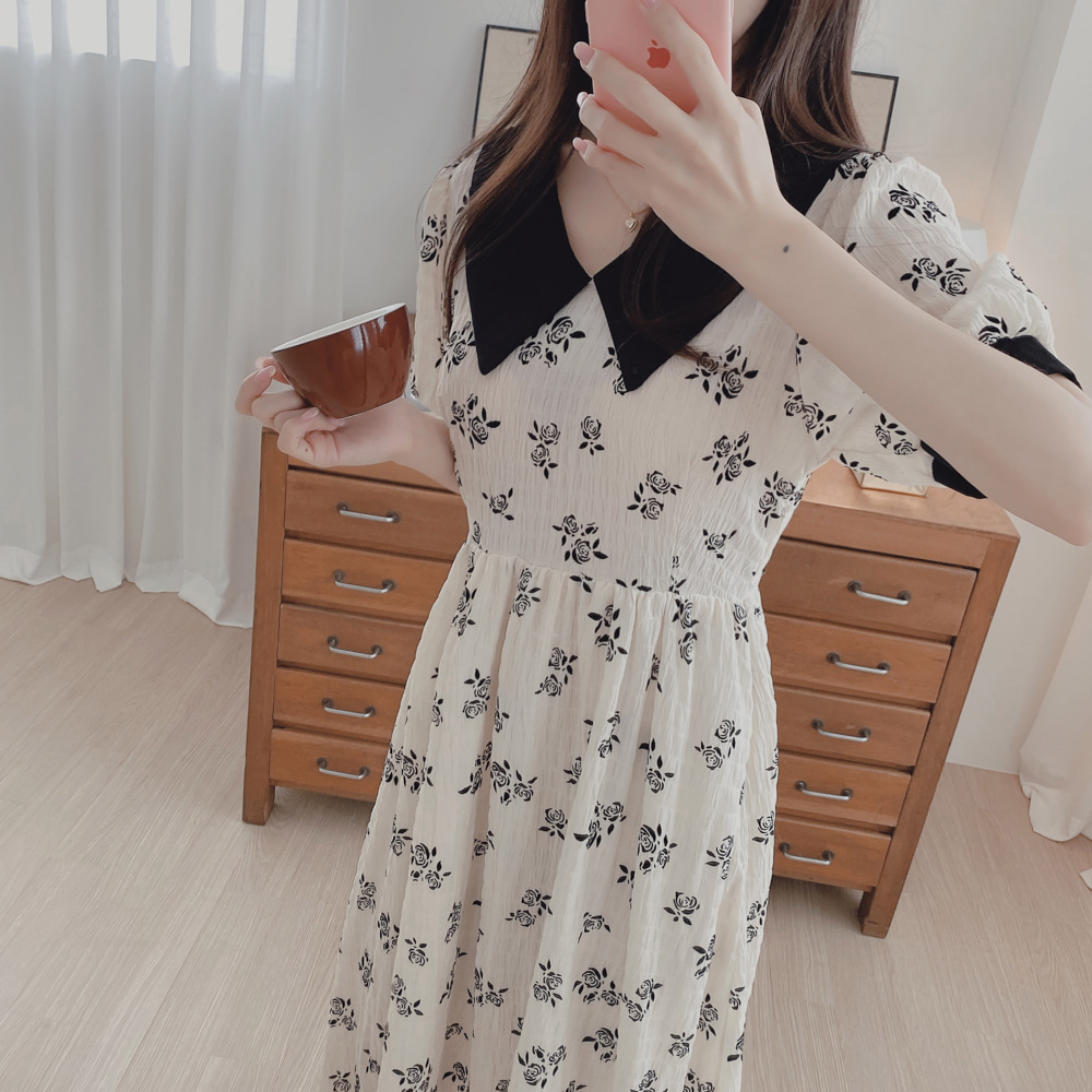 Đầm Cổ Bẻ In Họa Tiết Hoa Thời Trang Hàn Quốc Cho Nữ