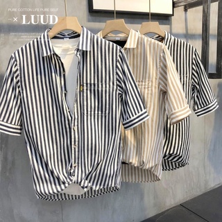Áo Sơ Mi Tay Lửng Dáng Ôm Họa Tiết Kẻ Sọc Phong Cách Retro Cho Nam TF1