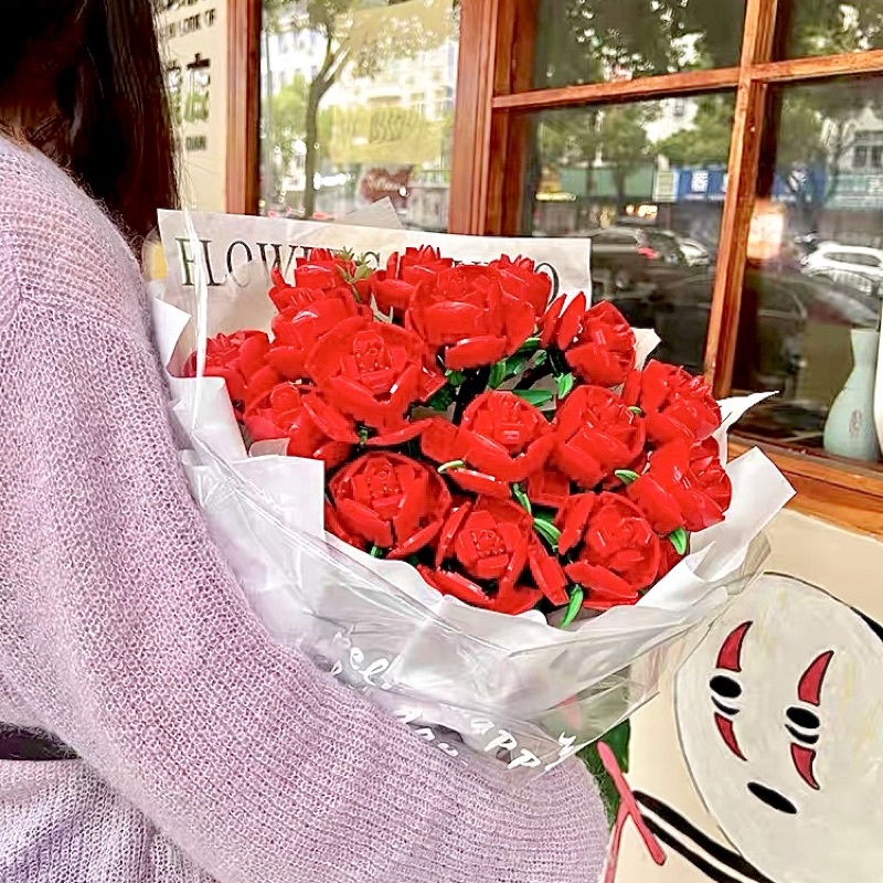 Đồ chơi xếp hình BÔNG HOA HỒNG mô hình lắp ghép lắp ráp quà tặng hoa cho bạn nữ