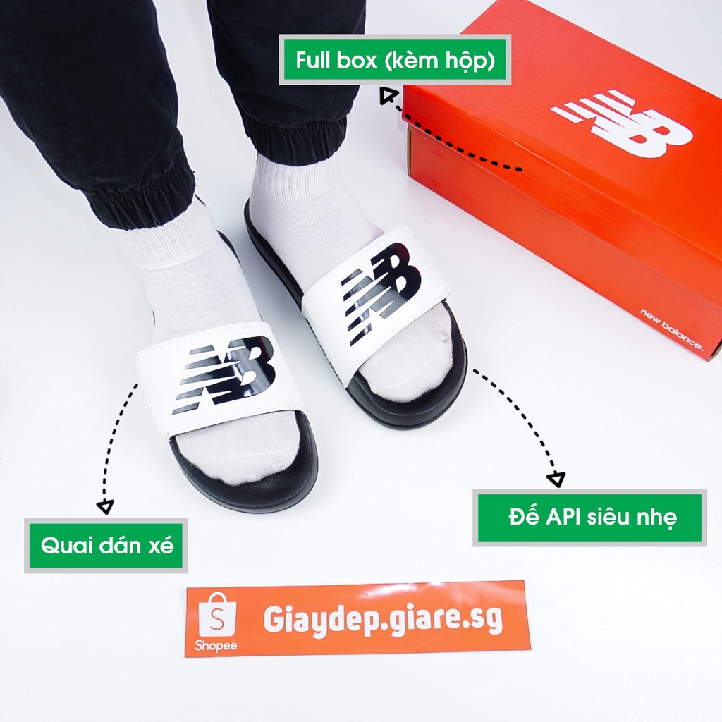 Dép nam NB New Balance  - quai ngang dán xé - phối màu trắng và đen - siêu nhẹ và êm