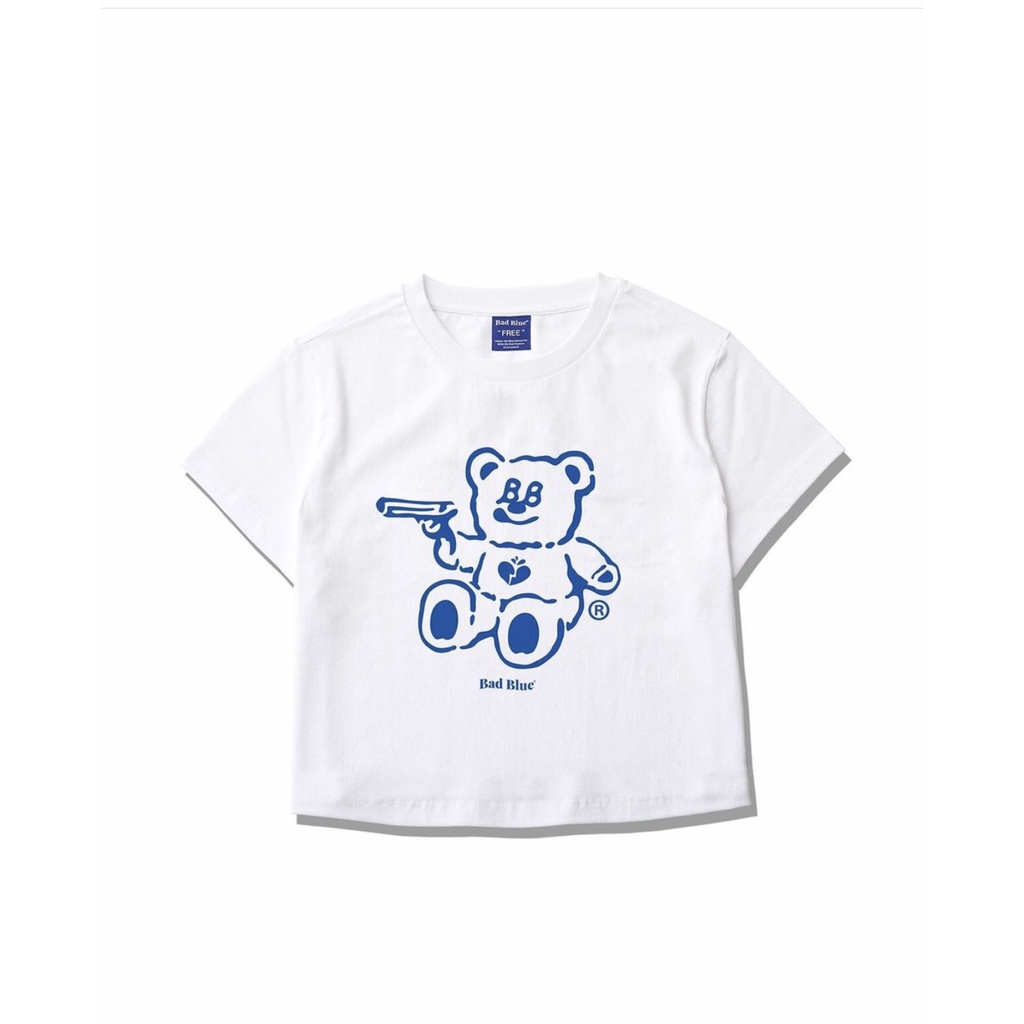 ÁO THUN CROPTOP  IN BADBLUE MÀU TRẮNG CÓ FREESIZE <72KG