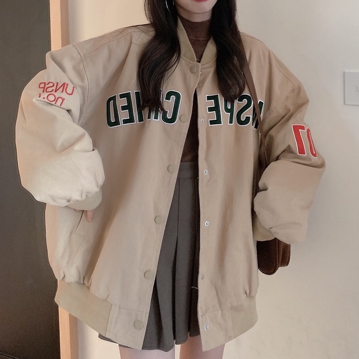 Áo khoác bomber nữ form rộng áo bomber nữ form rộng bigsize kaki bóng chày mặc đi học đi chơi thời trang ulzzang 2022