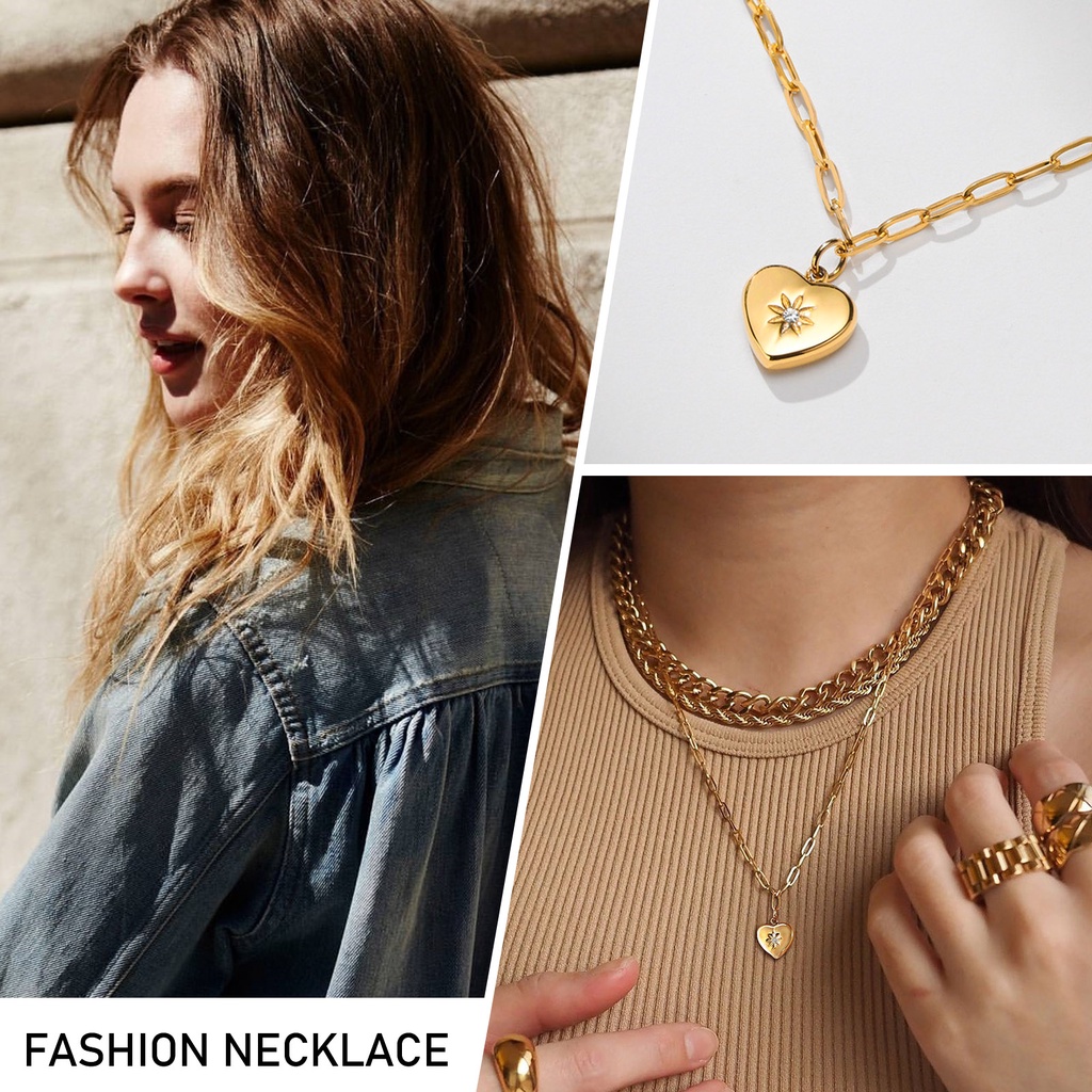 Vòng cổ mặt hình trái tim đính đá màu vàng trơn thiết kế tối giản