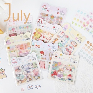 [July] Nhãn Dán Trang Trí Điện Thoại / Nhật Ký Hình Gấu Hoạt Hình Dễ Thương Có Thể Xé Được DIY