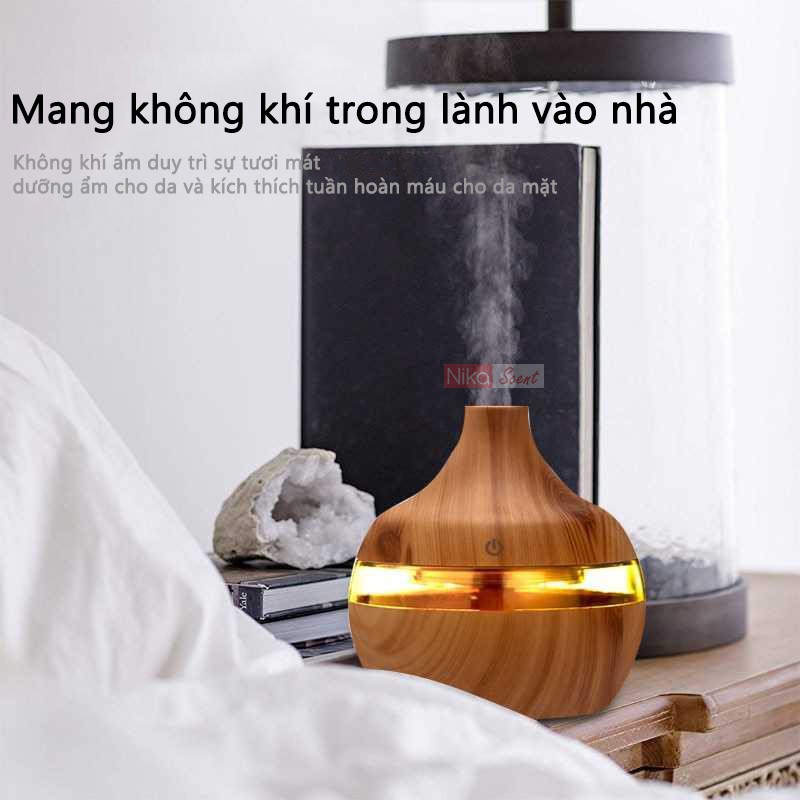 Nikascent Máy xông tinh dầu phòng ngủ công nghệ siêu âm (phun sương Nano, thơm phòng, tạo ẩm)