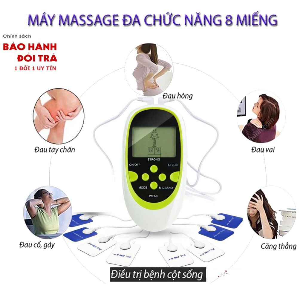 Máy Massage Trị Liệu Xung Điện 8 Miếng Dán Đầu Ra Kép Đa Chức Năng, Giúp Trị Liệu Đau Mỏi Vai Gáy