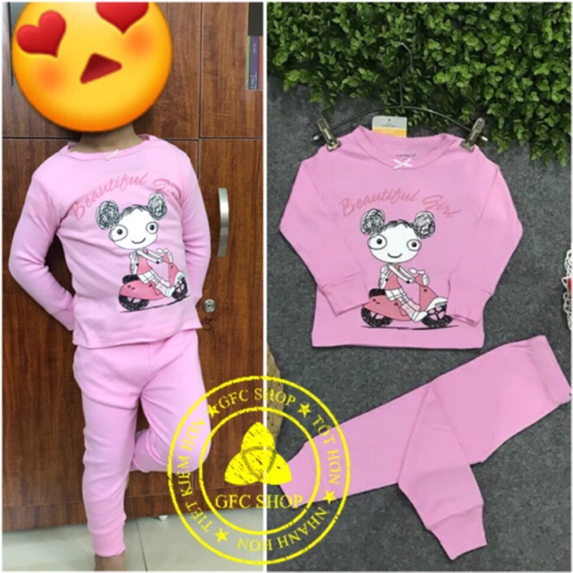 Bộ bozip/borip dài tay vnxk bé gái hông nhạt 8-21 kg