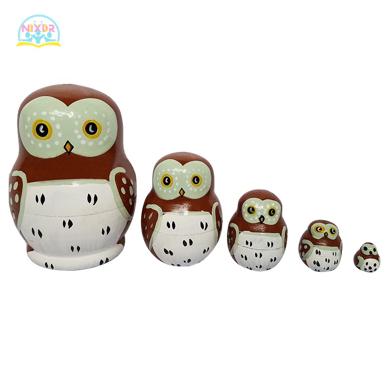 Búp Bê Nga Matryoshka 5 Lớp Bằng Gỗ Vẽ Tay Hình Động Vật Trang Trí Nhà Cửa