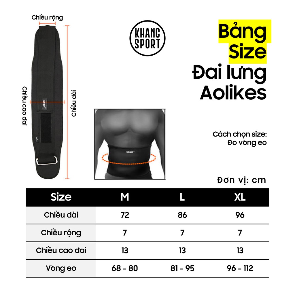 Đai Lưng 1 Lớp Aolikes A-1698 | Đai Lưng Bảo Vệ Tập Gym Chính Hãng Cao Cấp Nam Nữ