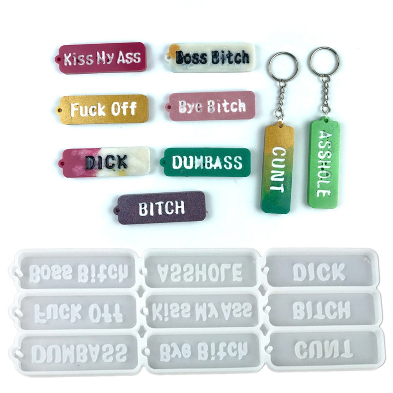 Sa Set 2 Khuôn Làm Móc Khóa Bằng Nhựa Resin In Chữ Bad Words