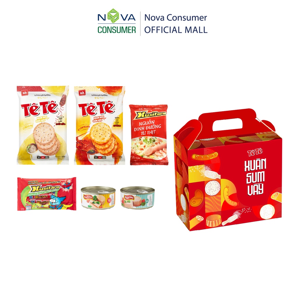 Set Quà Tết Sum Vầy (Bánh gạo Tê Tê, Xúc Xích Dinh Dưỡng Xuxifarm, Đồ Hộp Master T) | BigBuy360 - bigbuy360.vn
