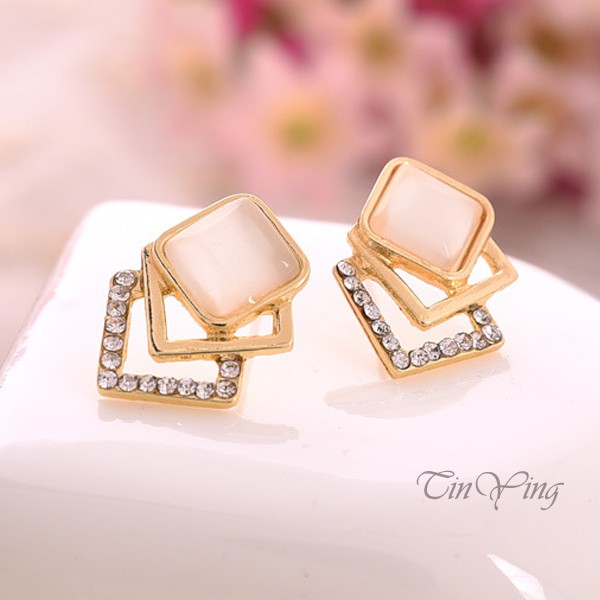 GETNOIVAS Đôi bông tai pha lê hình học thời trang dành cho nữ