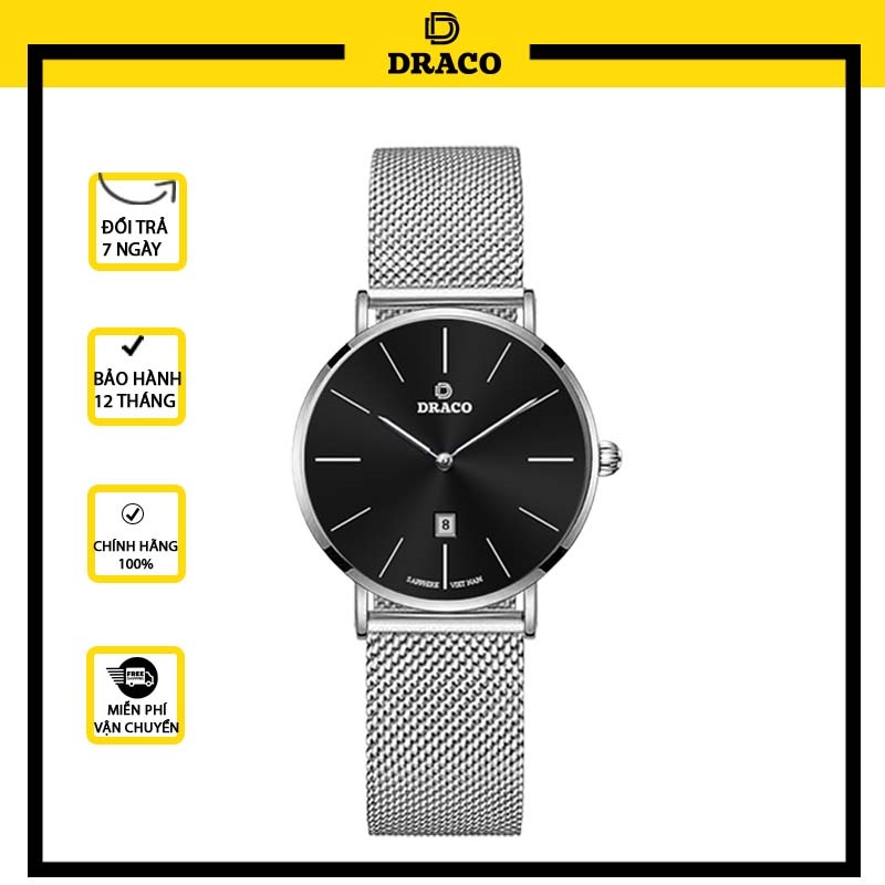 Đồng hồ nữ Draco D22-STN02 &quot;Classic Girl&quot; đen kết hợp chất liệu dây lưới màu phụ kiện thời trang nữ nhẹ nhàng tinh tế