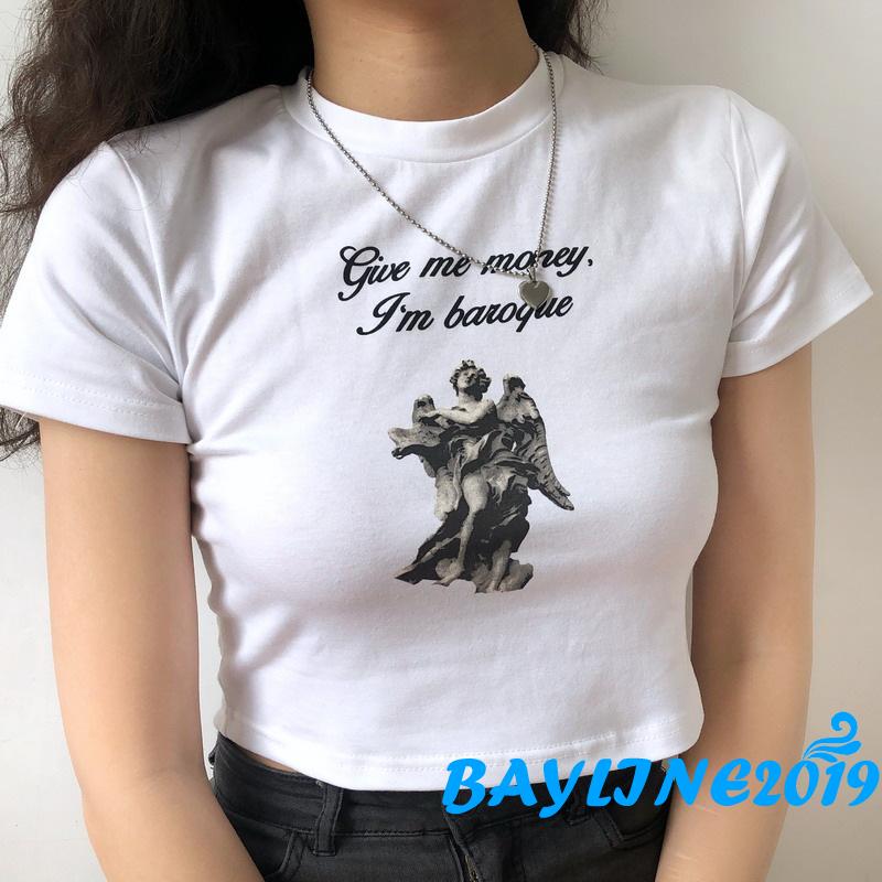 Áo Thun Nữ Ngắn Tay Cổ Tròn Thời Trang Đơn Giản Cho Nữ