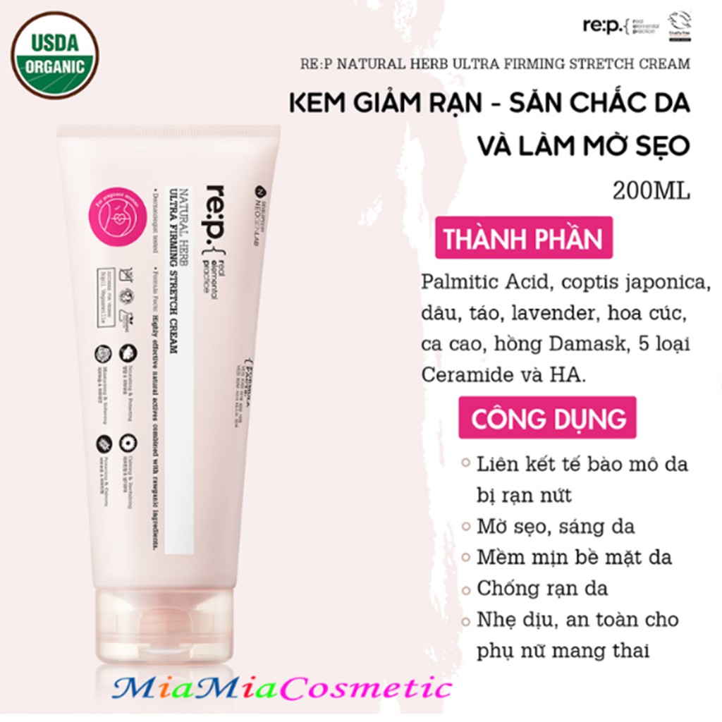 Kem Giảm Rạn Da RE:P Giảm Rạn Da Bụng Đùi Săn Chắc Da Làm Mờ Sẹo RE:P NATURAL HERB ULTRA FIRMING STRETCH CREAM 200ml