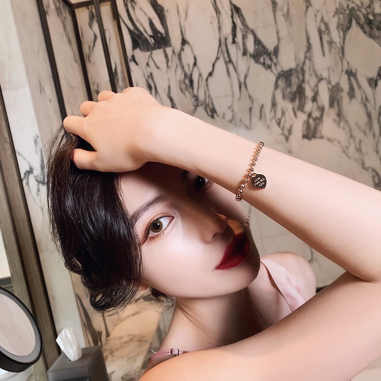 Vòng tay / lắc chân thép titan mạ vàng hồng 18k hình trái tim đơn giản chống thấm nước không gây dị ứng